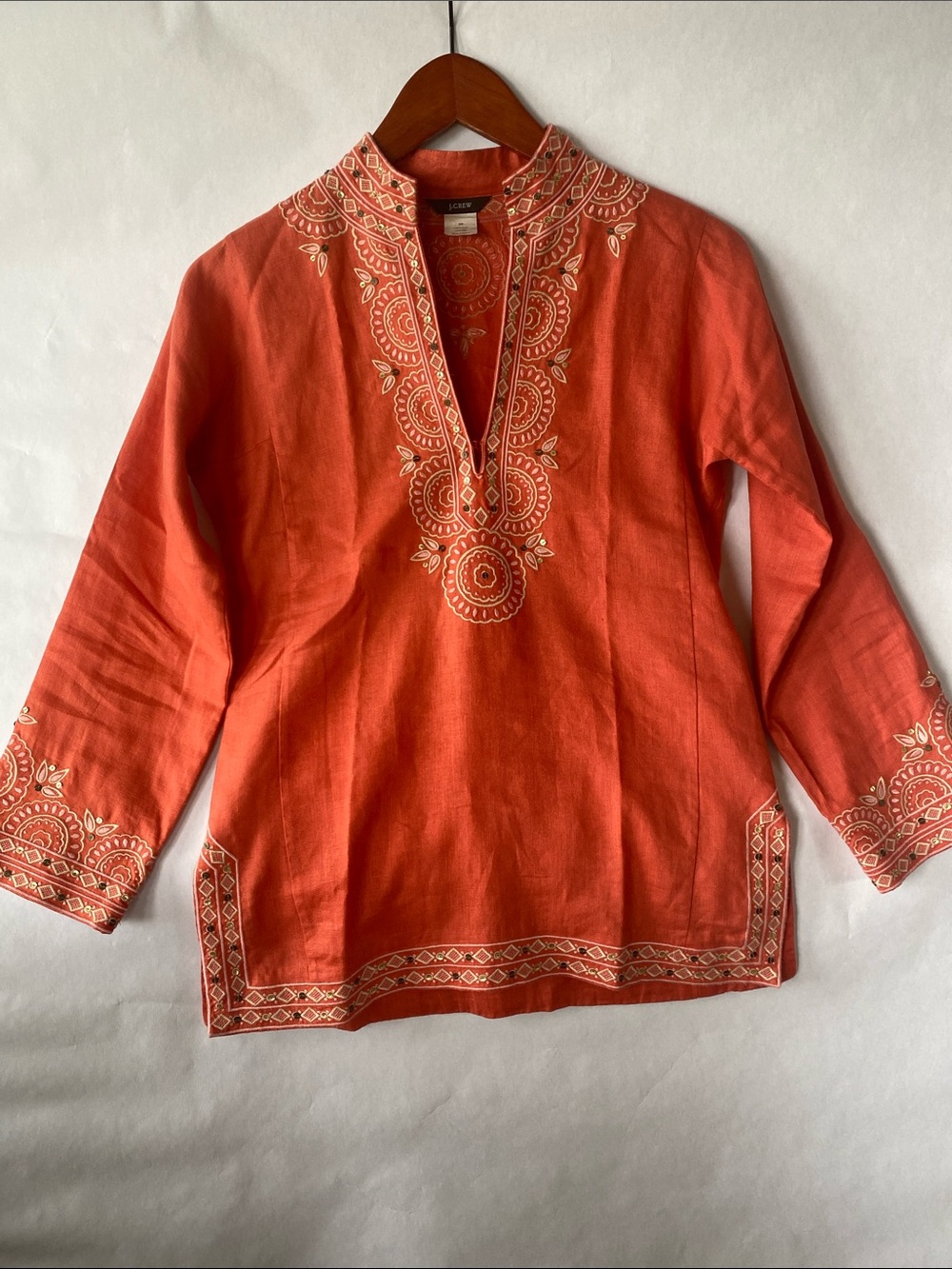 J. Crew Embroidered Linen Coral Tunic Top